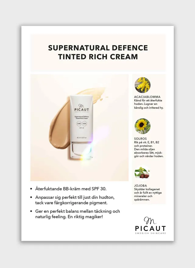 M Picaut Supernatural Defence Tinted Rich Cream brosjyre A4