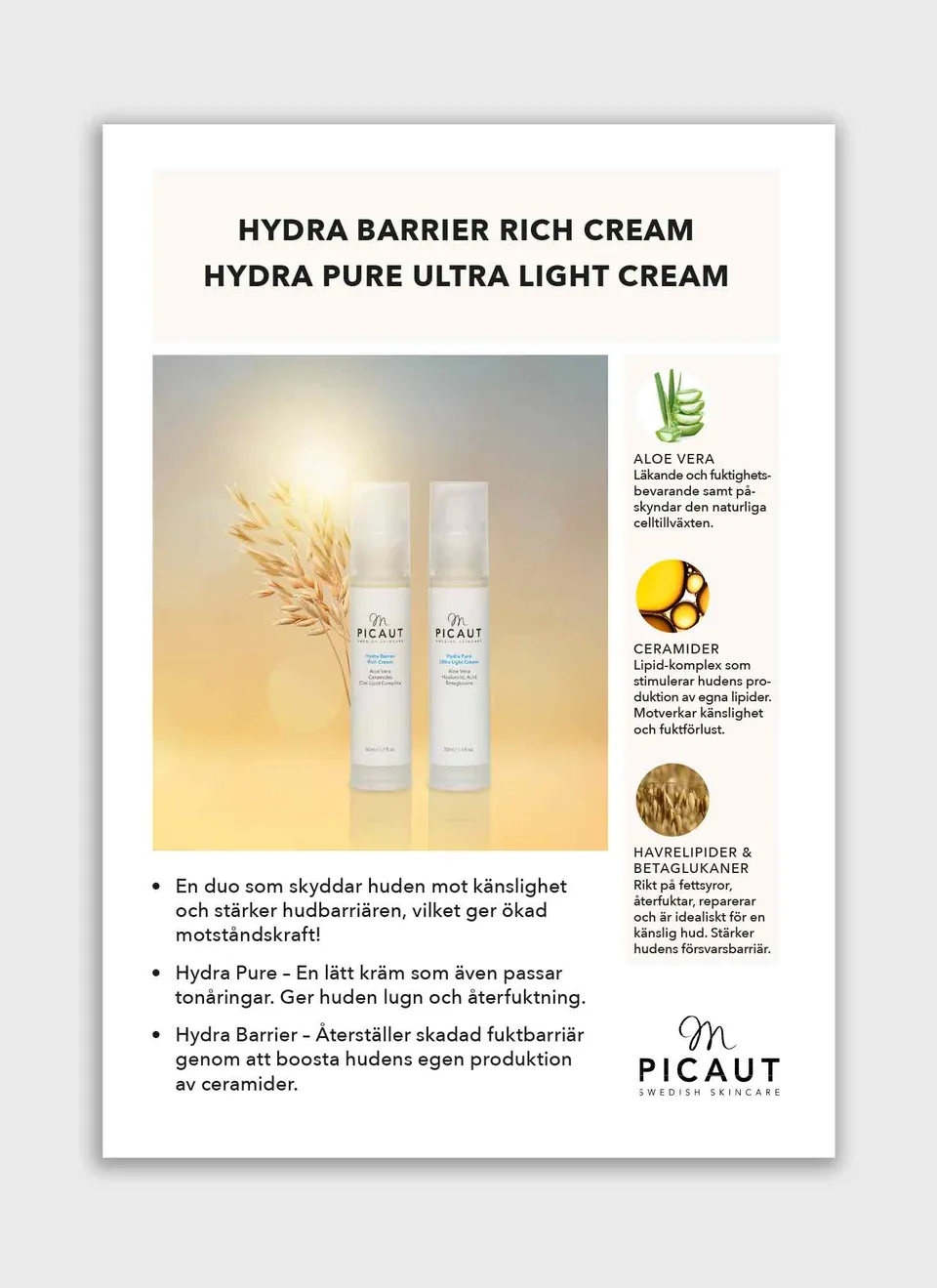 M Picaut Hydra Pure flyer A4 produktfordeler