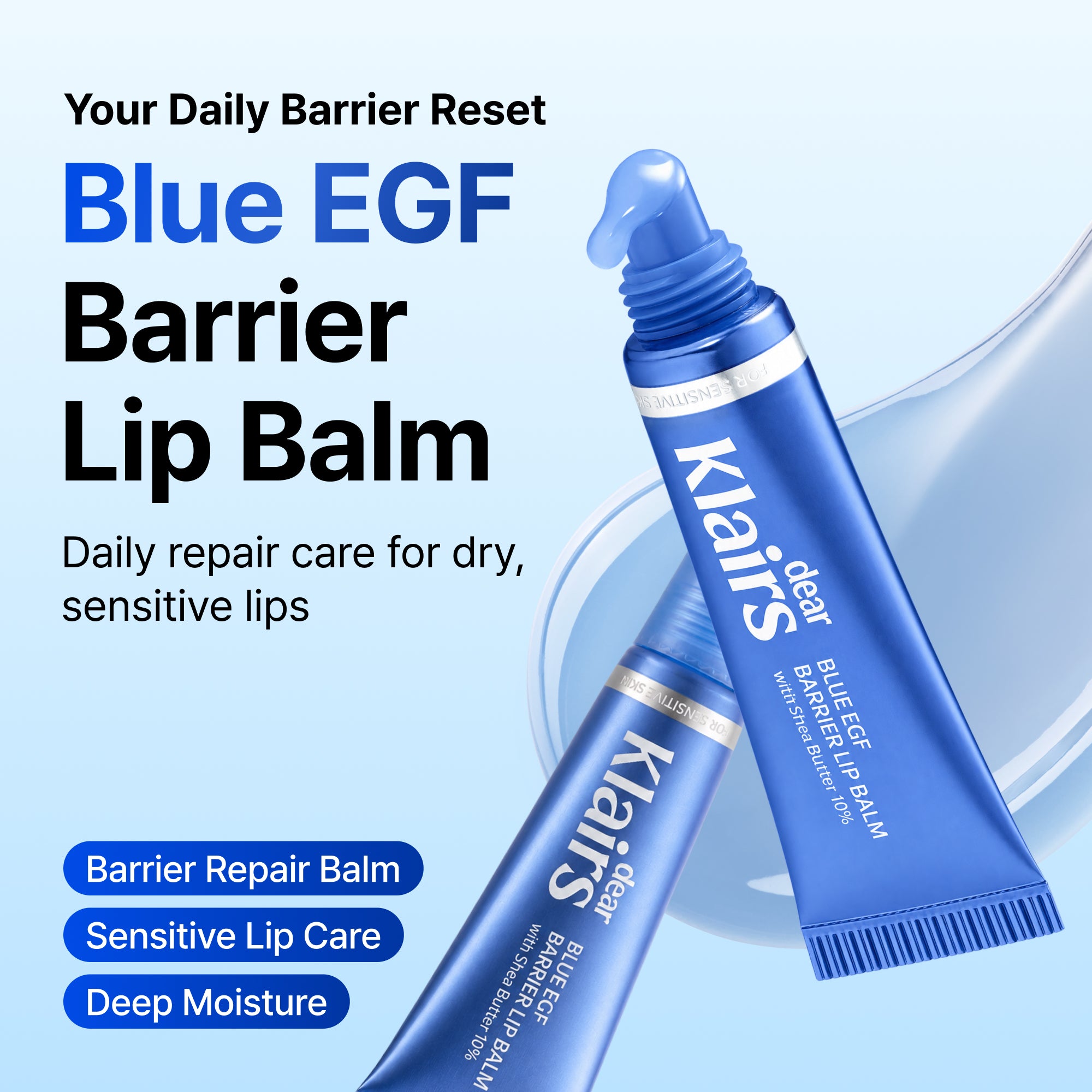 Dear Klairs Blue EGF leppebalm mentolfri barriere