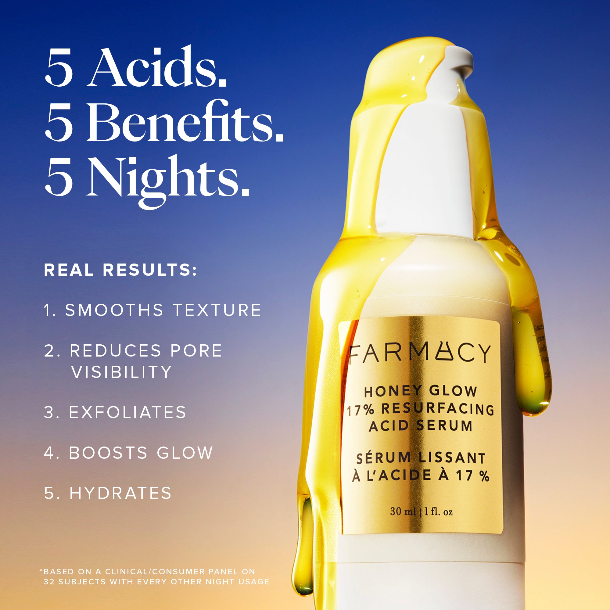 Farmacy Honey Glow 17% AHA BHA serum 30 ml glød