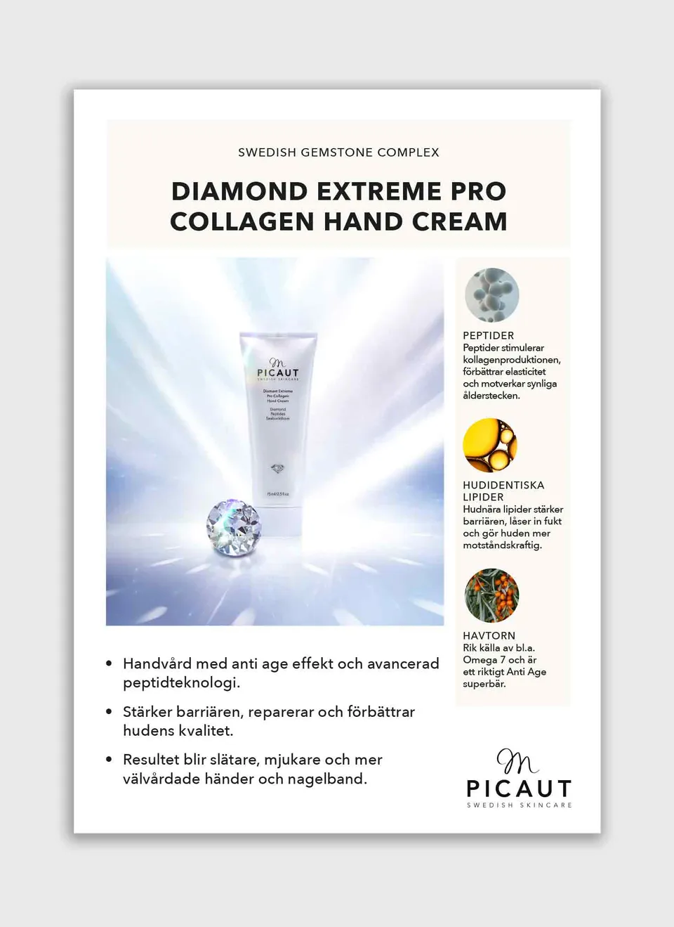 M Picaut Diamond Extreme Pro Collagen håndkrem brosjyre A4