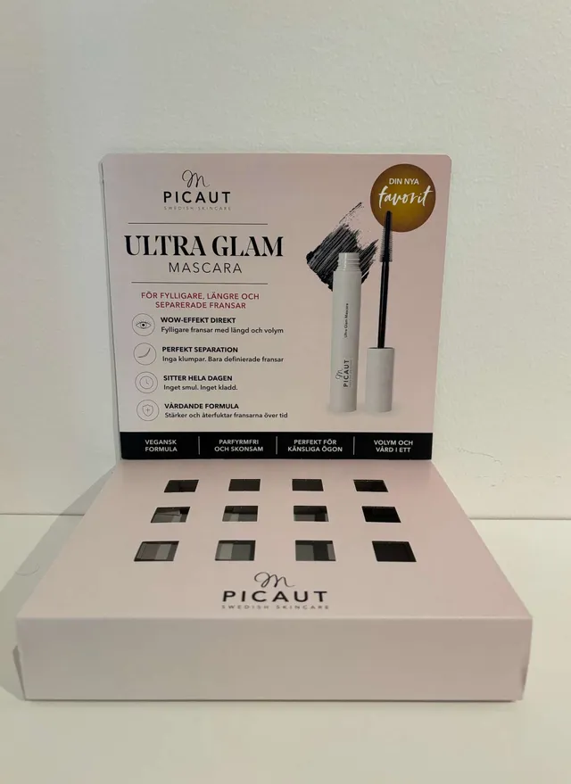M Picaut Ultra Glam Mascara display bakgrunn vegg