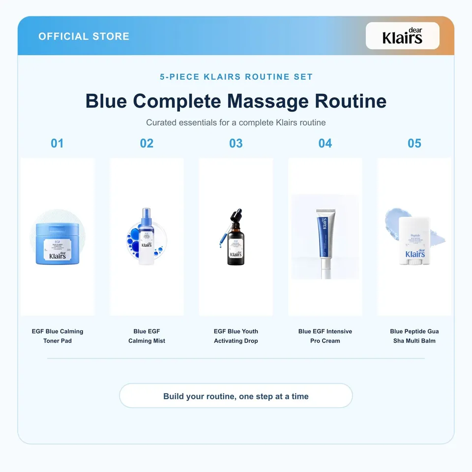 Dear Klairs Blue Complete Massage Routine rutinesett 5 deler