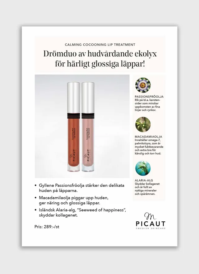 M Picaut Cocooning Rich Lip Treatment flyer A4 fyldig