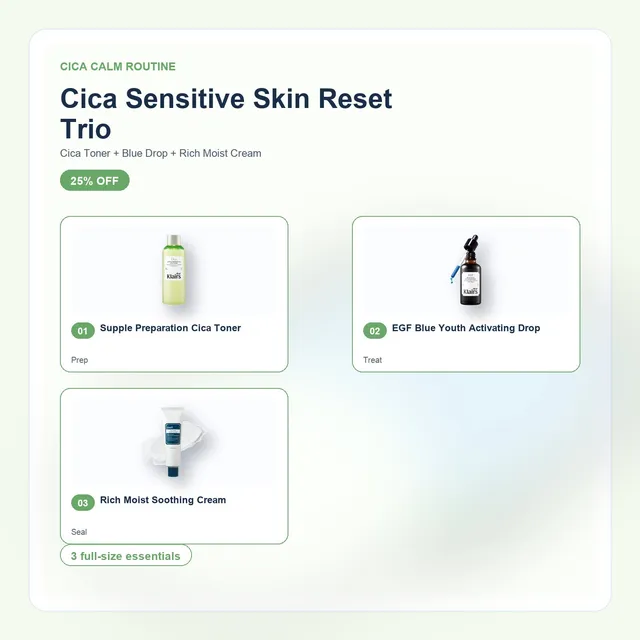 Dear Klairs Cica Sensitive Skin Reset Trio hudpleiesett beroligende