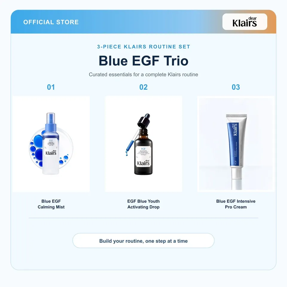 Dear Klairs Blue EGF Trio sett mist 100 ml serum krem mot kviser