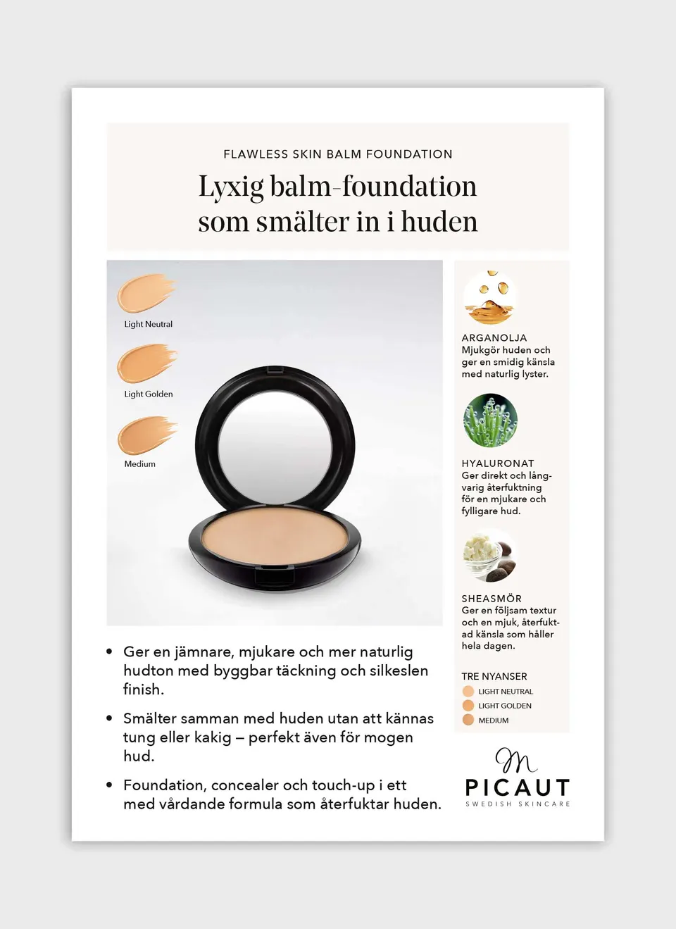 M Picaut Flawless Skin Balm flyer A4 produktark foundation