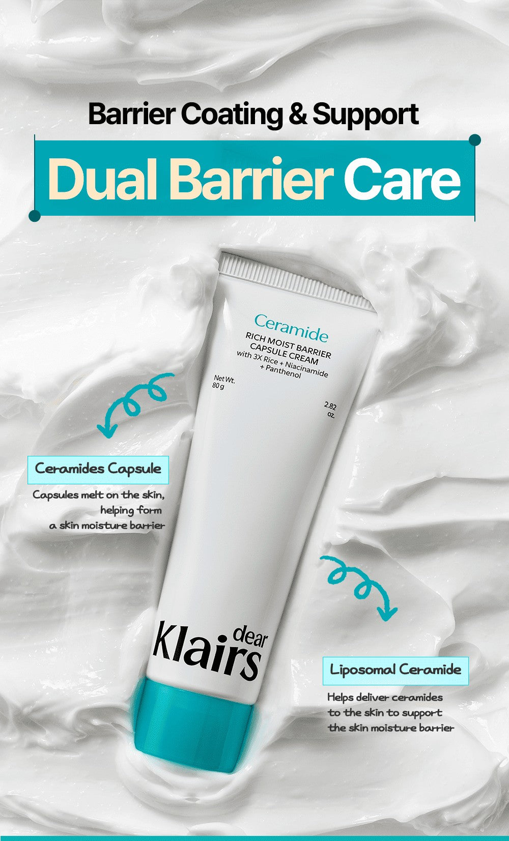 Dear Klairs Rich Moist Barrier Capsule Cream 80 g mot tørr hud