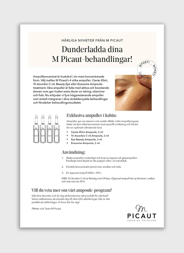 M Picaut Ampuller informasjonsark A4 kabin papir