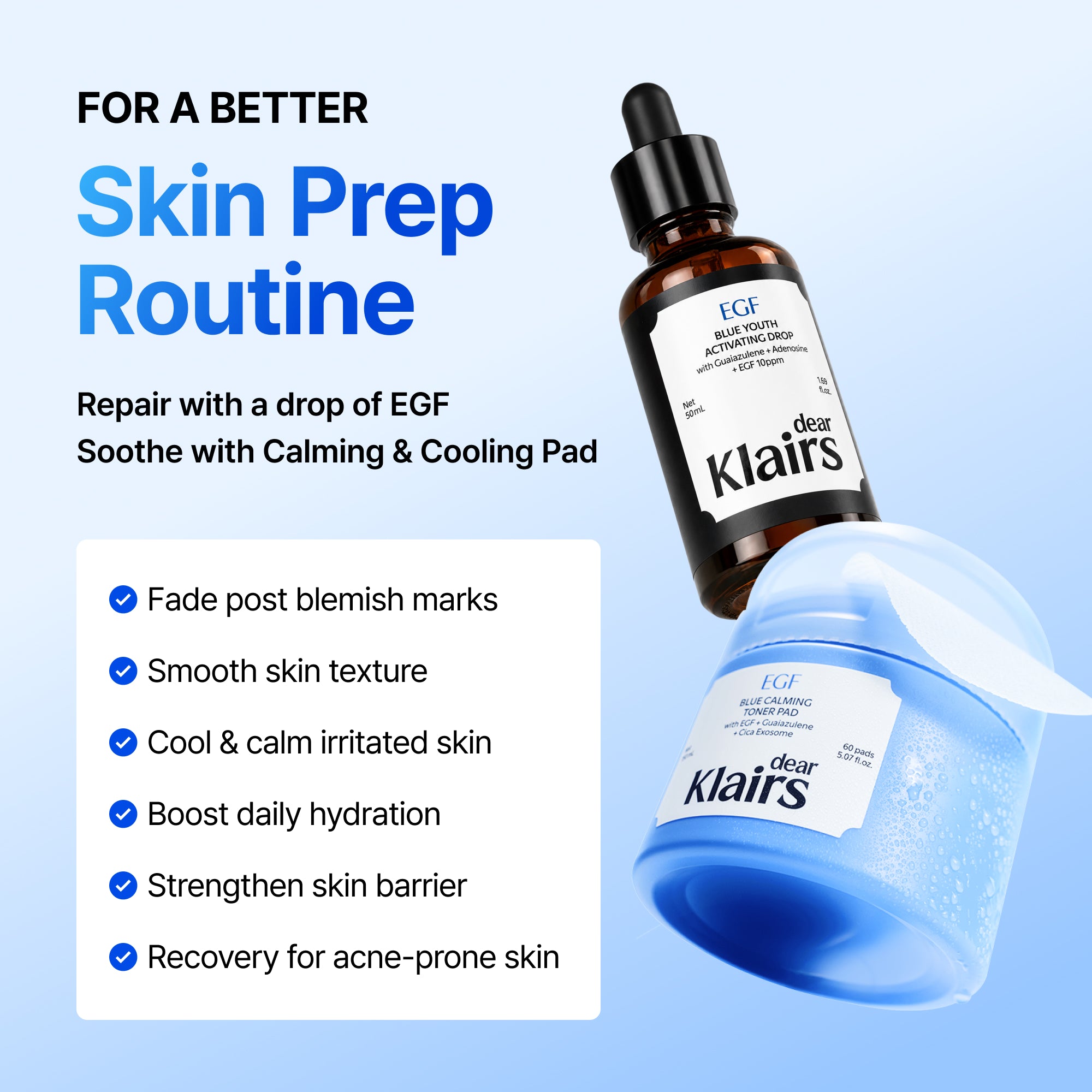 Dear Klairs EGF Repairing Soothing Duo pads 60 serum 50 ml