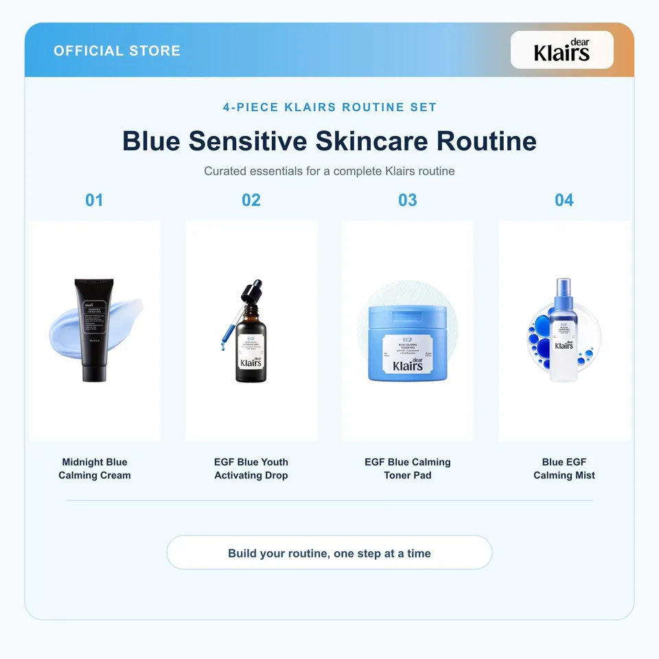 Dear Klairs Blue Sensitive Skincare Routine Set hudpleiesett 4 stk beroligende
