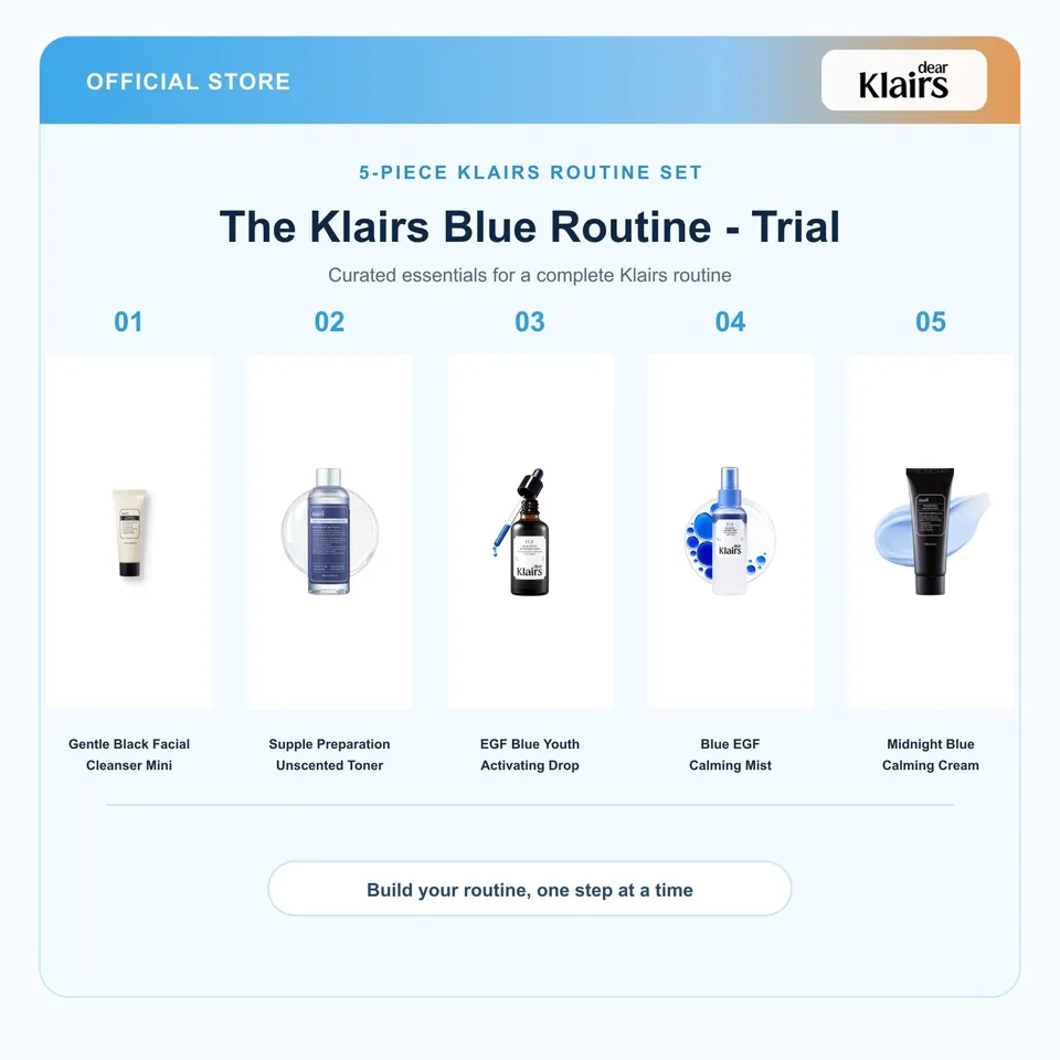 Klairs Blue Routine Trial hudpleiesett 5 produkter rødhet