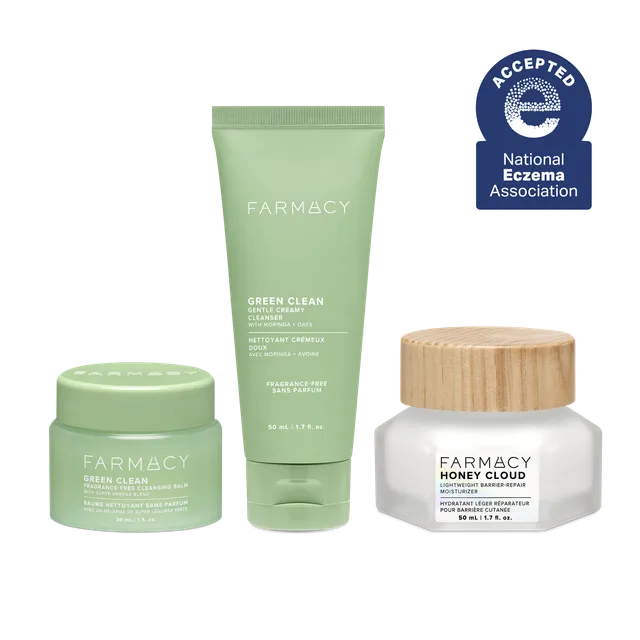 Farmacy Melt + Glow Trio sett parfymefri for sensitiv hud