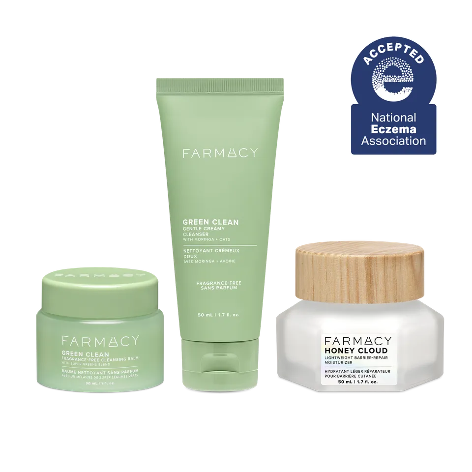 Farmacy Melt + Glow Trio sett parfymefri for sensitiv hud