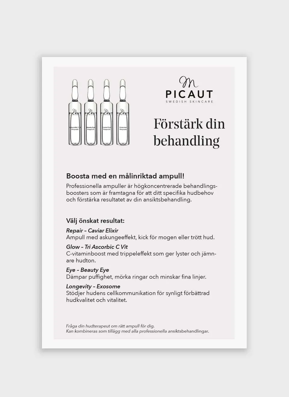 M Picaut Flyer Ampuller informasjonsark A5 10 stk
