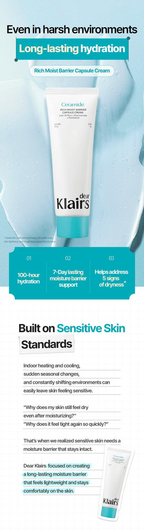 Dear Klairs Rich Moist Barrier Capsule Cream 80 g mot tørr hud