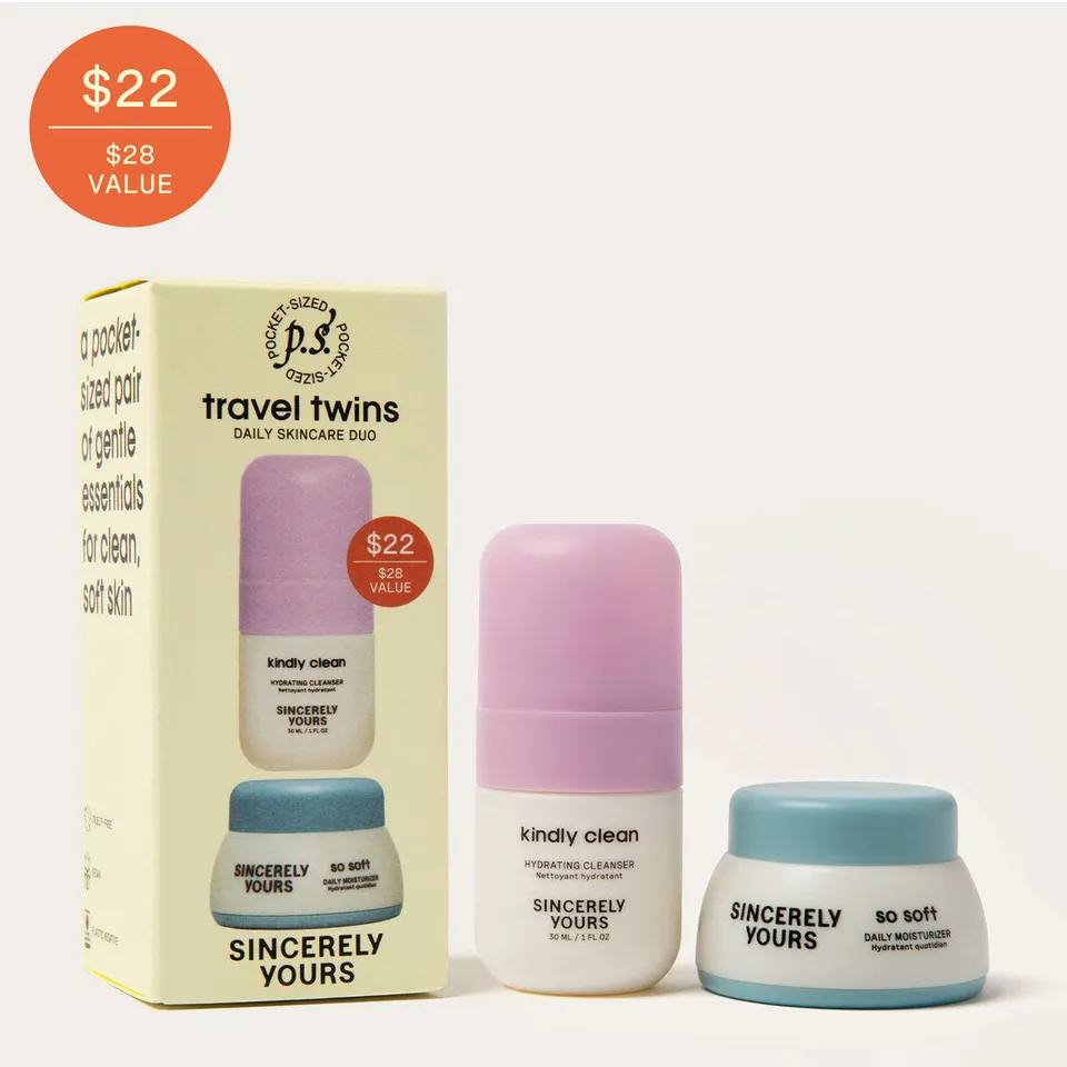 Sincerely Yours P.S. Travel Twins reisesett mini rens og krem