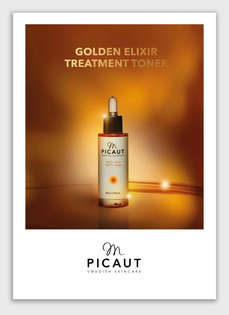 M Picaut Golden Elixir Self Tan Drops poster 50x70
