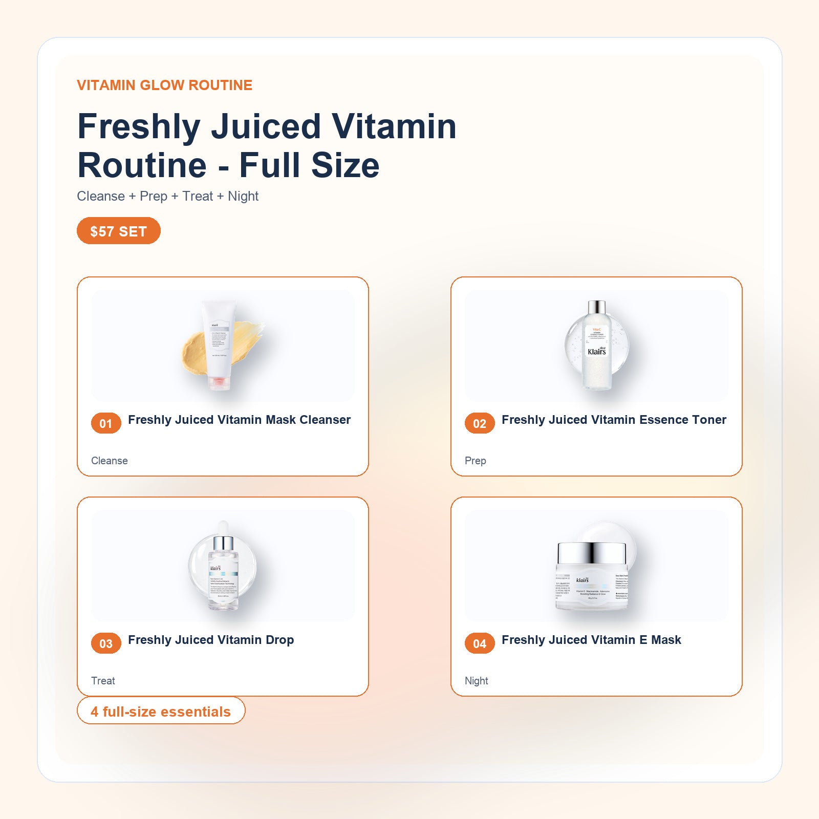 Dear, Klairs Freshly Juiced Vitamin Routine hudpleiesett 4 stk mild