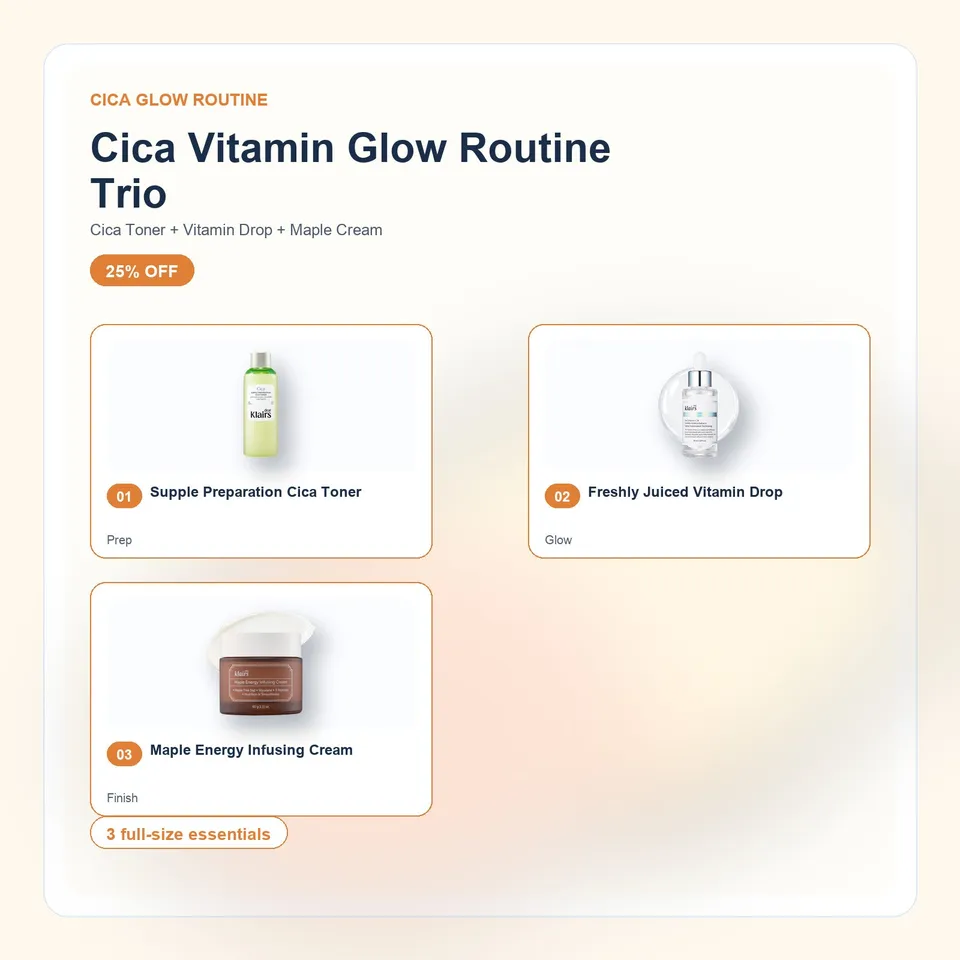 Dear Klairs Cica Vitamin Glow hudpleiesett trio glød