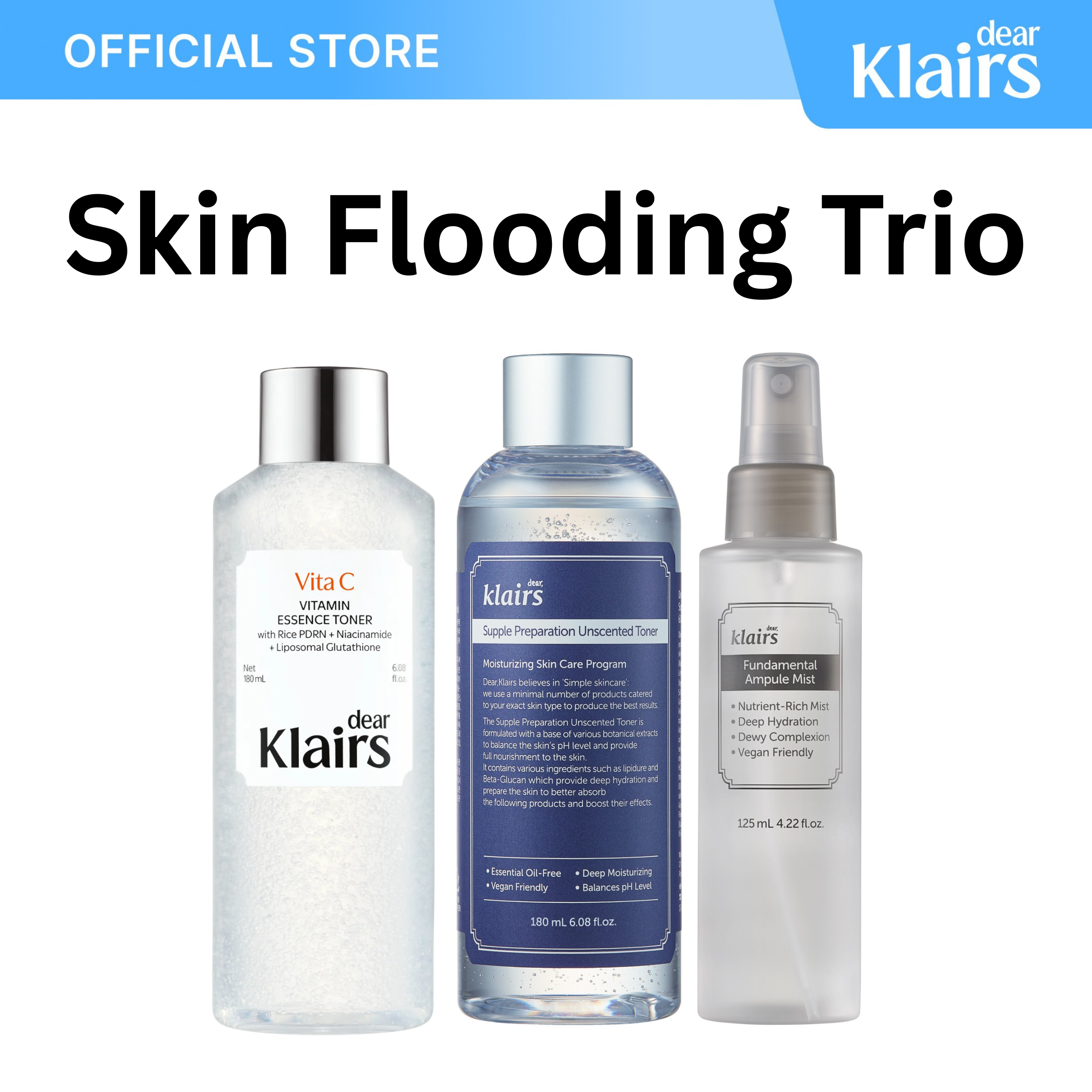 Dear Klairs Skin Flooding Trio hudpleiesett fukt 3 steg