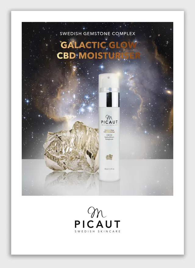 M Picaut Galactic Glow CBD Moisturiser poster 50x70