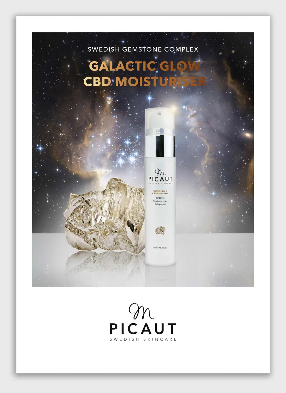 M Picaut Galactic Glow CBD Moisturiser poster 50x70