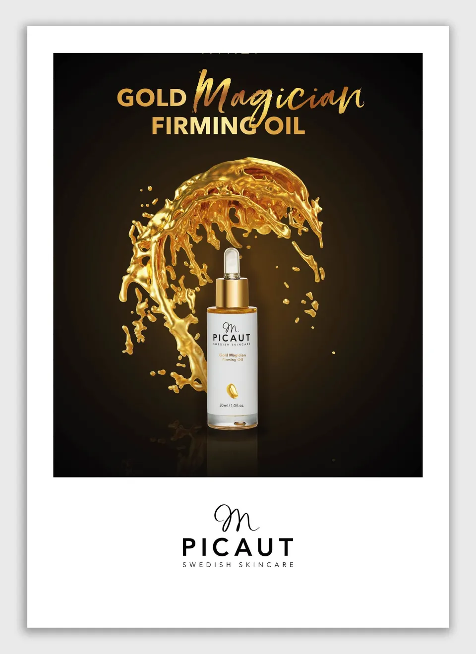 M Picaut Gold Magician Firming Oil plakat 50x70 veggdekor