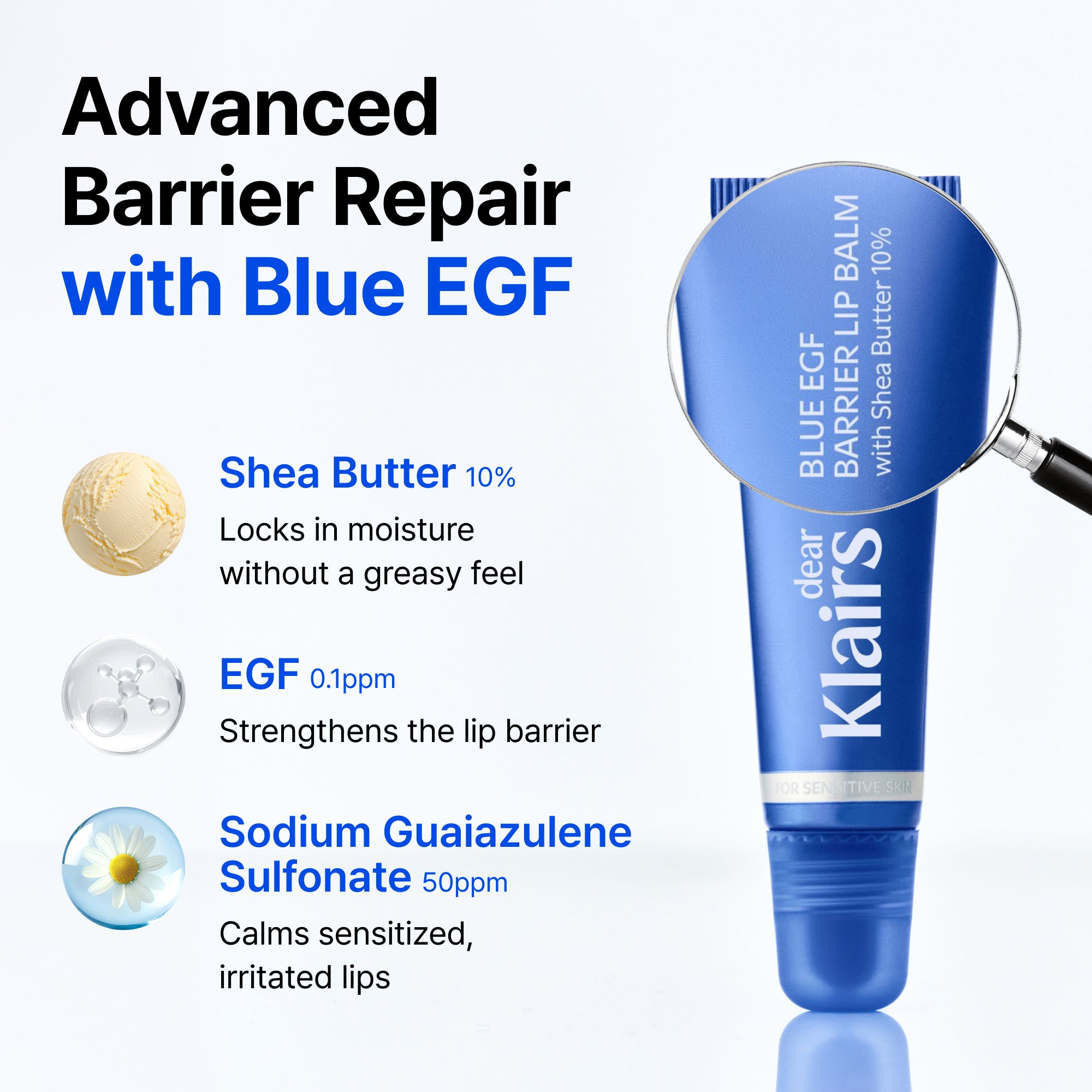 Dear Klairs Blue EGF leppebalm mentolfri barriere