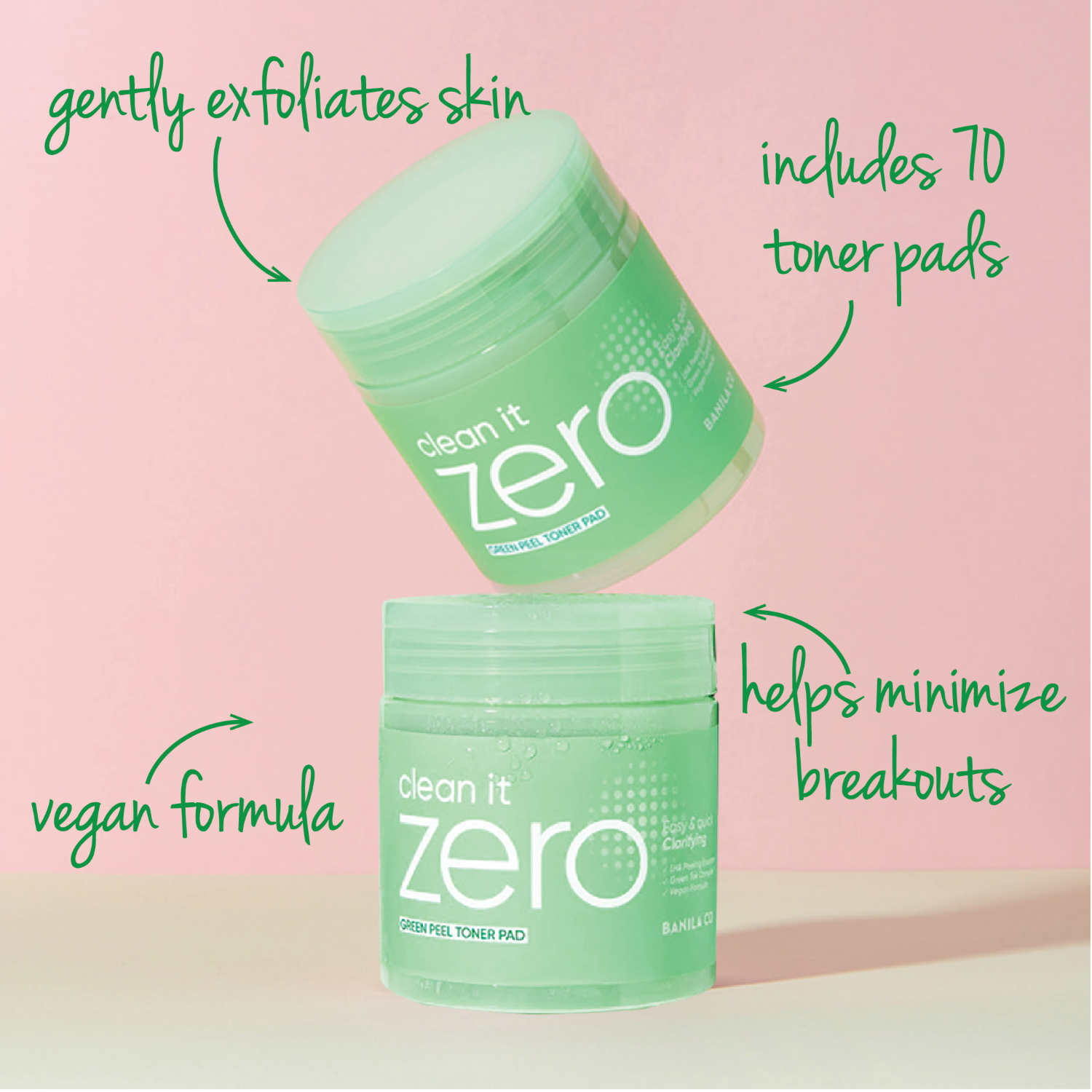 Banila Co Clean It Zero Green Peel toner pads 70 stk fet hud