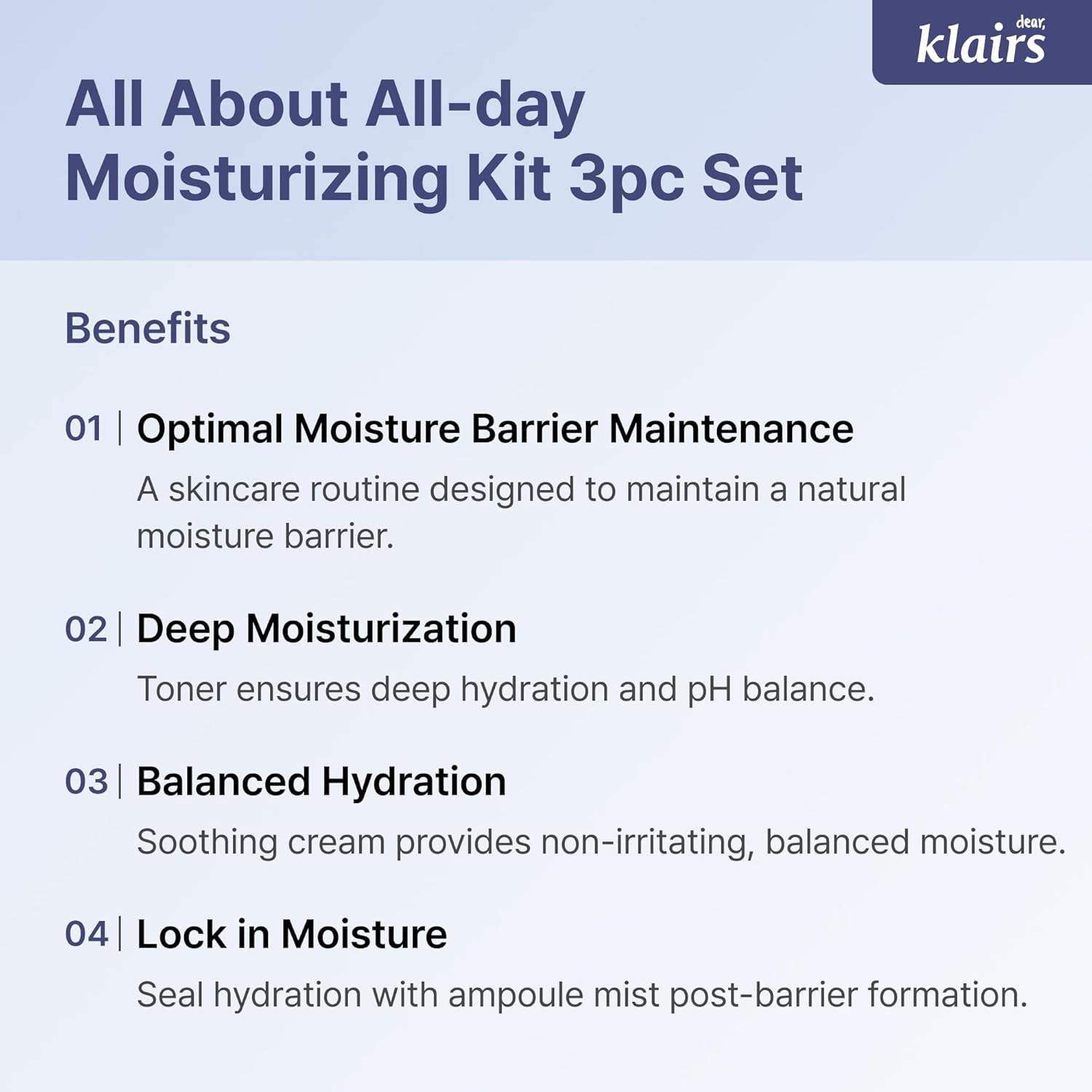 Dear Klairs All Day Moisturizing Kit fuktsett 3 stk uparfymert